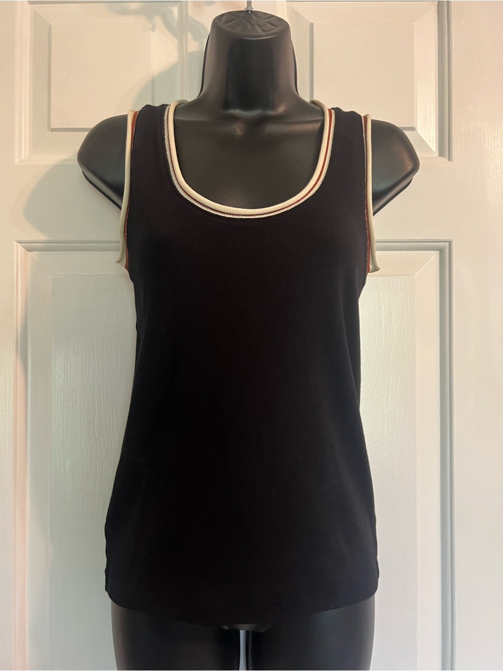 LOFT Black Tank with Cream and Brown Contrast Trim